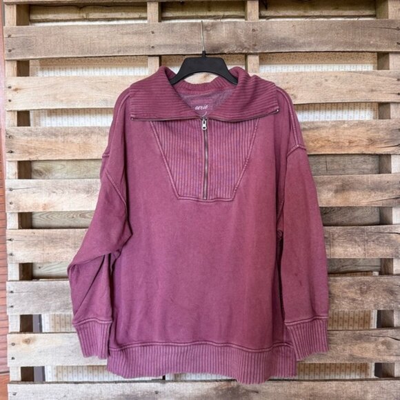 aerie Tops - Aerie Women's Half-Zip Sweatshirt in Soft Burgundy